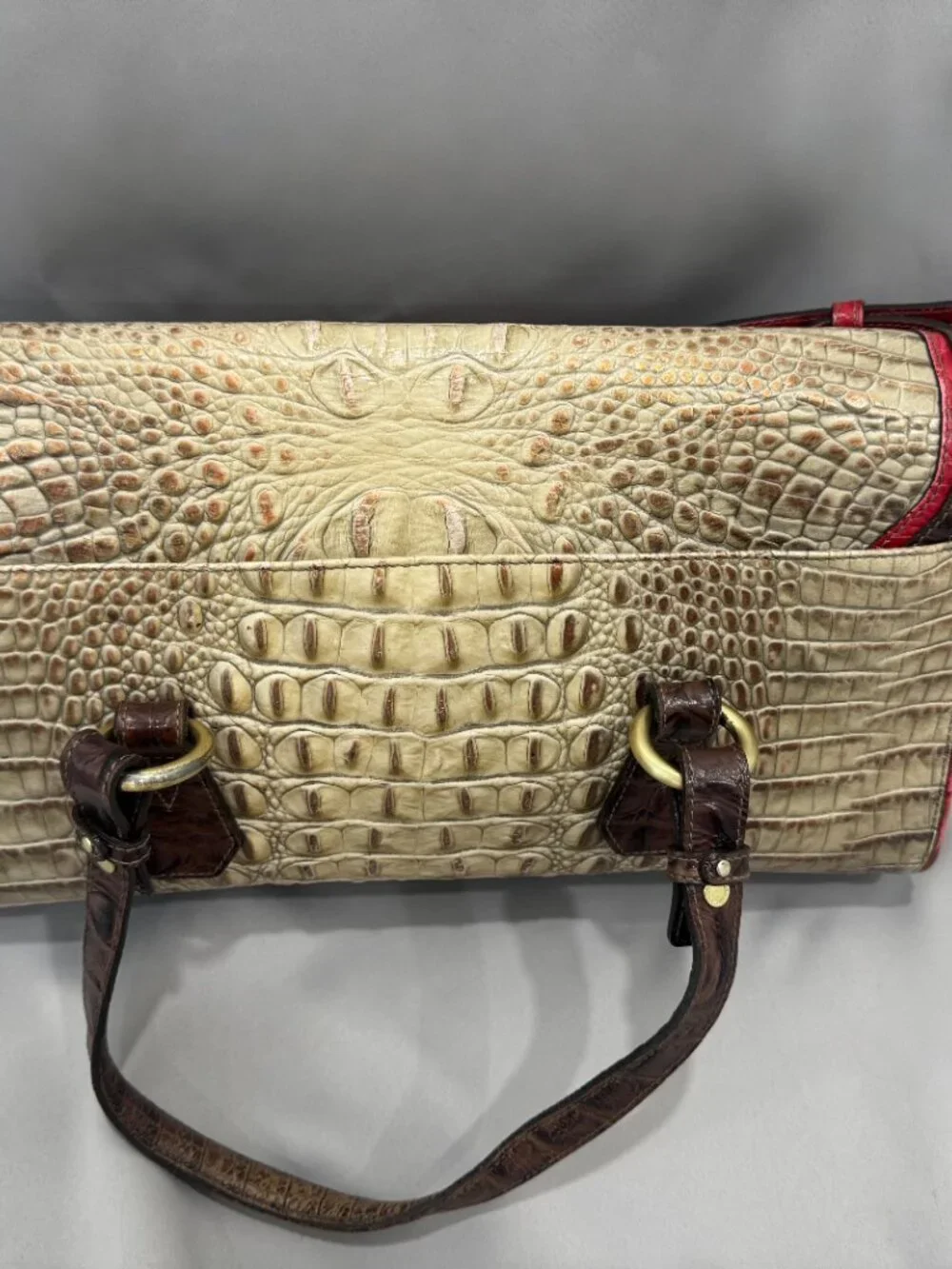 🤍 Brahmin Tri-Color Croc Embossed Leather Shoulder Satchel/Crossbody - Picture 4 of 13